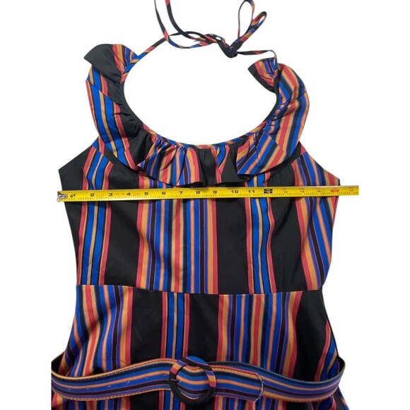 Rare Beulah Style Striped Fringe Maxi Dress Boho Style w/Belt Size Medium - Picture 8 of 11